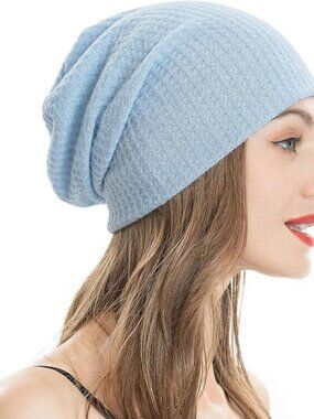 Women's Sky Blue Warm Knit Winter Pull-On Classic Slouchy Stretch Skull Cap
